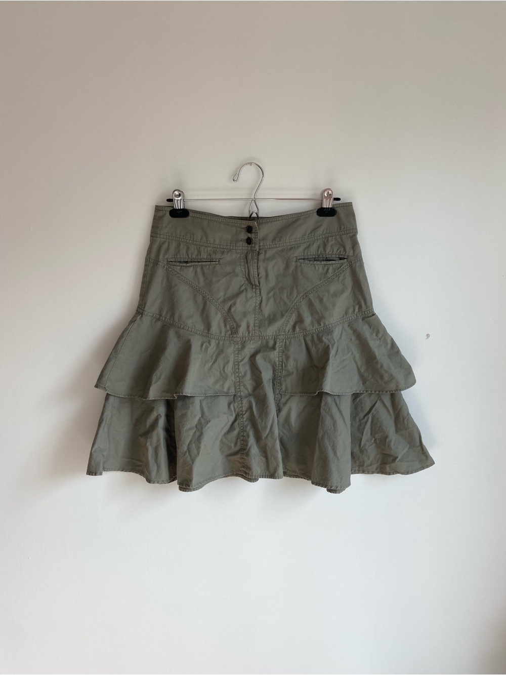 Women's Olive Tiered Ruffle Skirt